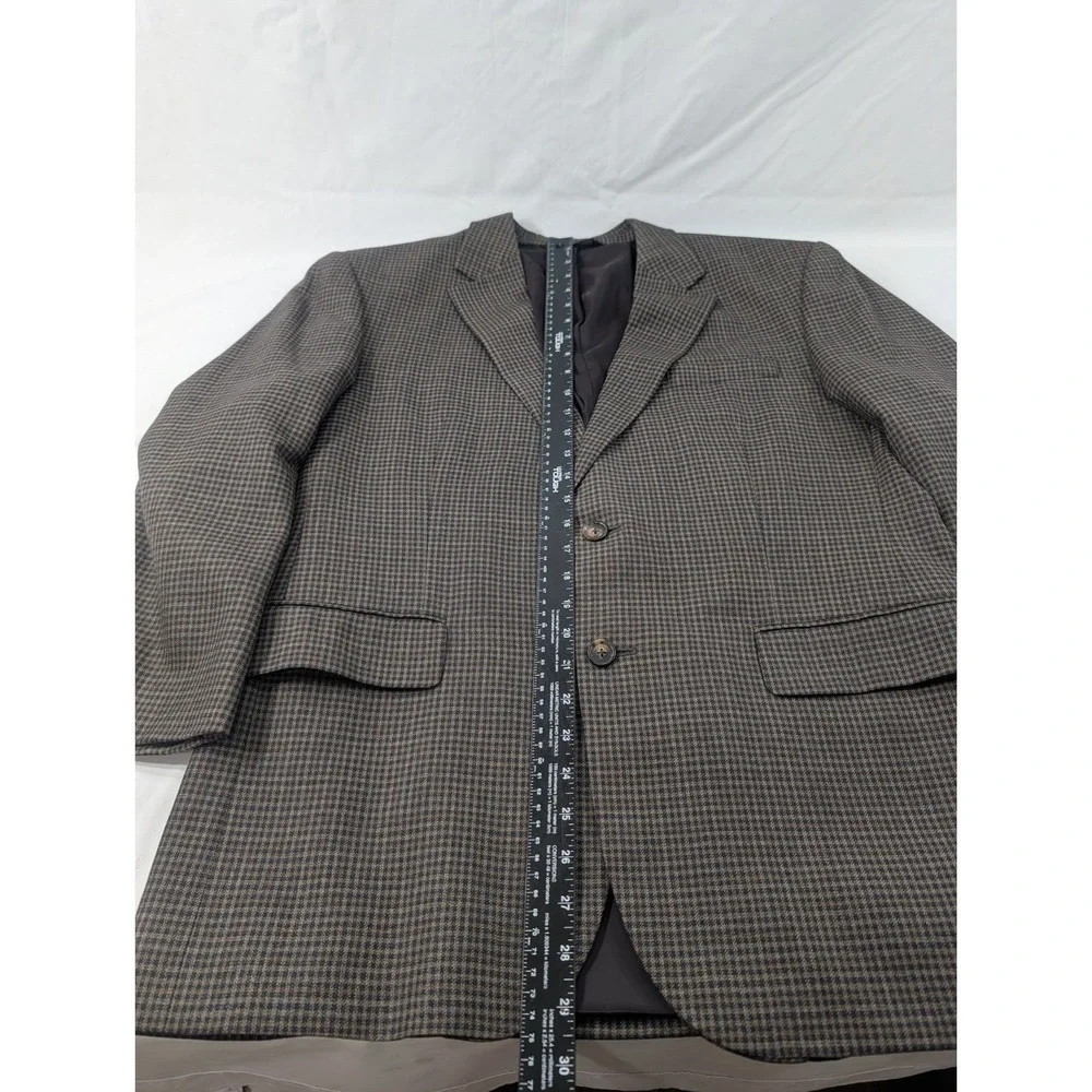 Jos. A Bank Blazer Sport Jacket 100% Wool Gray Gingham Plaid 42S 44